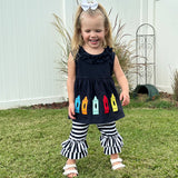 Girls Blue Crayon Tunic and Striped Ruffle Capris Back to School