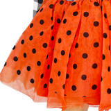 Girls Halloween Dress with Black Cat and Orange & Black Polka Dot Tulle