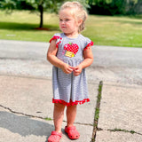 Girls Back to School Dress with Apple and Pencil applique