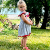Girls Back to School Dress with Apple and Pencil applique