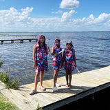 AnnLoren Girls Boys Red White & Blue Tie Dye Hoodie Tank and Shorts Set 4th of July