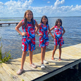 AnnLoren Girls Boys Red White & Blue Tie Dye Hoodie Tank and Shorts Set 4th of July