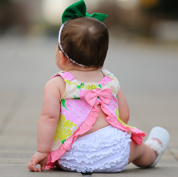 AnnLoren Girls White Knit Ruffled Butt Bloomer Baby/Toddler Diaper Cov