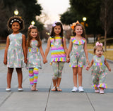 AnnLoren Big Girls Unicorns Rainbow Dress Leggings Boutique Clothing Set