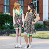AnnLoren Little & Big Girls Spring Leopard Rose Floral Sleeveless Boutique Dress