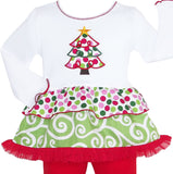 AnnLoren Girls Boutique Polka Dot & Swirl Christmas Tree Clothing Set