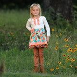 AnnLoren Girls Holiday Autumn Floral Ruffle Thanksgiving Dress & Leggings