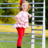 AnnLoren Little & Big Girls 3/4 Angel Sleeve Red Plaid Cotton Knit Ruffle Shirt
