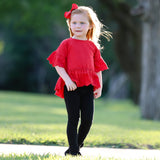 AnnLoren Little & Big Girls 3/4 Angel Sleeve Red Cotton Knit Ruffle Shirt