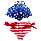 Girls 2 pc Patriotic Red White Blue Stars Stripes Tankini Swimsuit 4th of July