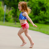 Girls 2 pc Patriotic Red White Blue Stars Stripes Tankini Swimsuit 4th of July