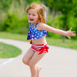 Girls 2 pc Patriotic Red White Blue Stars Stripes Tankini Swimsuit 4th of July
