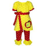 Big Girls Back to School Apple Yellow 2 piece Set Outfit sz 8