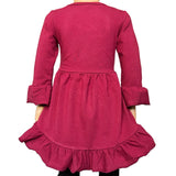 Girls Burgundy Cotton Knit Ruffle High Low Shirt 3/4 Sleeve