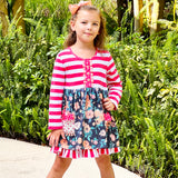 Girls Boutique Red Floral Striped Ruffled Holiday Dress
