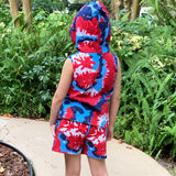 AnnLoren Girls Boys Red White & Blue Tie Dye Hoodie Tank and Shorts Set 4th of July