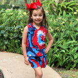 AnnLoren Girls Boys Red White & Blue Tie Dye Hoodie Tank and Shorts Set 4th of July