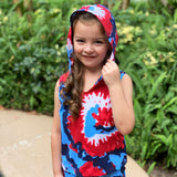 AnnLoren Girls Boys Red White & Blue Tie Dye Hoodie Tank and Shorts Set 4th of July