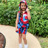 AnnLoren Girls Boys Red White & Blue Tie Dye Hoodie Tank and Shorts Set 4th of July