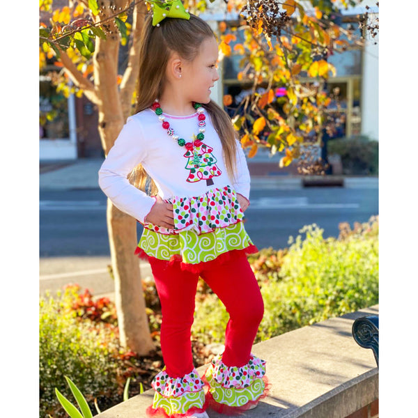 AnnLoren Girls Boutique Polka Dot Swirl Christmas Tree Clothing Set