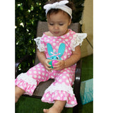 AL Limited Easter Bunny Baby Girls Polka Dot Lace Romper