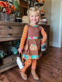 AnnLoren Girls Holiday Orange Pumpkin Patch Autumn Thanksgiving Dress & Leggings