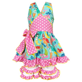AnnLoren Girls Mermaid Halter Dress & White Ruffle Shorts Boutique Set