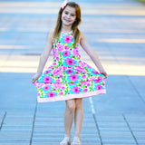 AnnLoren Little & Big Girls Spring Summer Floral Sleeveless Boutique Cotton Knit Dress
