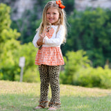 AnnLoren Girls Autumn Orange Pumpkin Leopard Tunic Thanksgiving Outfit