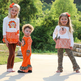 AnnLoren Baby Girls Orange Turkey Thanksgiving Autumn Holiday Cotton Romper