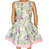AnnLoren Little & Big Girls Magical Unicorns Rainbows Sleeveless Dress Party Outfit