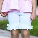 AnnLoren Girls White Knit Ruffle Shorts  Summer Camp Clothing