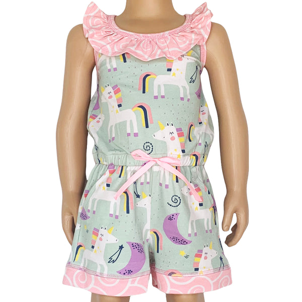 AnnLoren Little & Big Girls Jumpsuit Magical Unicorn Rainbows Spring Romper