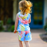 AL Limited Little & Big Girls Pastel Tie Dye Hoodie Top Shorts Camp Outfit