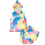 AL Limited Little & Big Girls Pastel Tie Dye Hoodie Top Shorts Camp Outfit