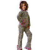 AnnLoren Girls Leopard Ruffle Hoodie 2 Pc Fashion Track Suit