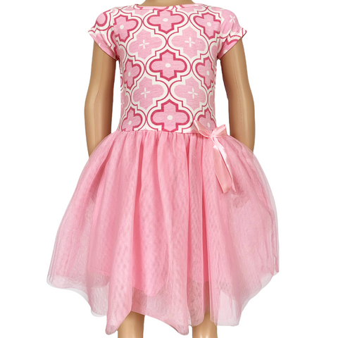 AnnLoren Girls Dress Pink Tulle & Pink Arabesque Party Dress