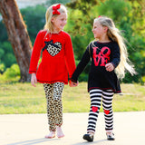 AnnLoren Girls Winter Leopard Heart Holiday Dress Tunic & Leggings Set Outfit
