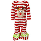AnnLoren Baby Toddler Girls Boutique Christmas Reindeer Red Striped Romper