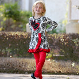 AnnLoren Girls Winter Damask Valentine's Heart Holiday Dress Tunic & Leggings Set