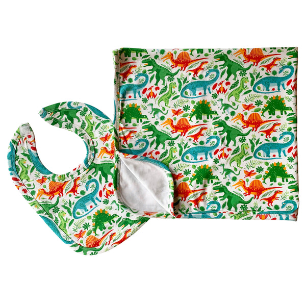 AnnLoren Baby Toddler Boy Dinosaur Blanket & Bib Gift Set 2 pc Knit Cotton