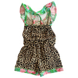 AnnLoren Girls Leopard Floral Summer Shorts Jumpsuit