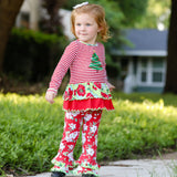 AnnLoren Girls Boutique Christmas Tree Holiday Tunic and Floral Ruffle Pants
