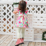 AnnLoren Little Girls Spring Floral Dress Polka Dot Capri Leggings