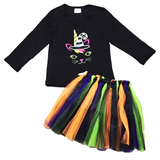 Big Girls Halloween Black Cat Shirt and Tulle Skirt