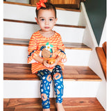 Girls Orange & Blue Fall Harvest Pumpkin Tunic and Leggings