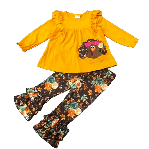 AnnLoren Girls' Halloween Orange Pumpkin and Black Cat Dress & Legging