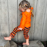 Girls Black & Orange Blank Orange Ruffle Tunic Stripe Pants Halloween