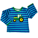 Toddler & Big Boys Blue Stripe Long Sleeve Tractor T-Shirt