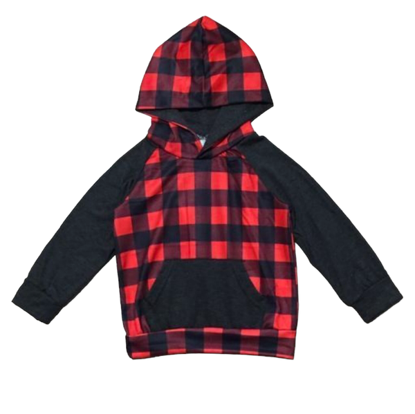 Unisex Red & Black Plaid Pullover Hoodie Jacket